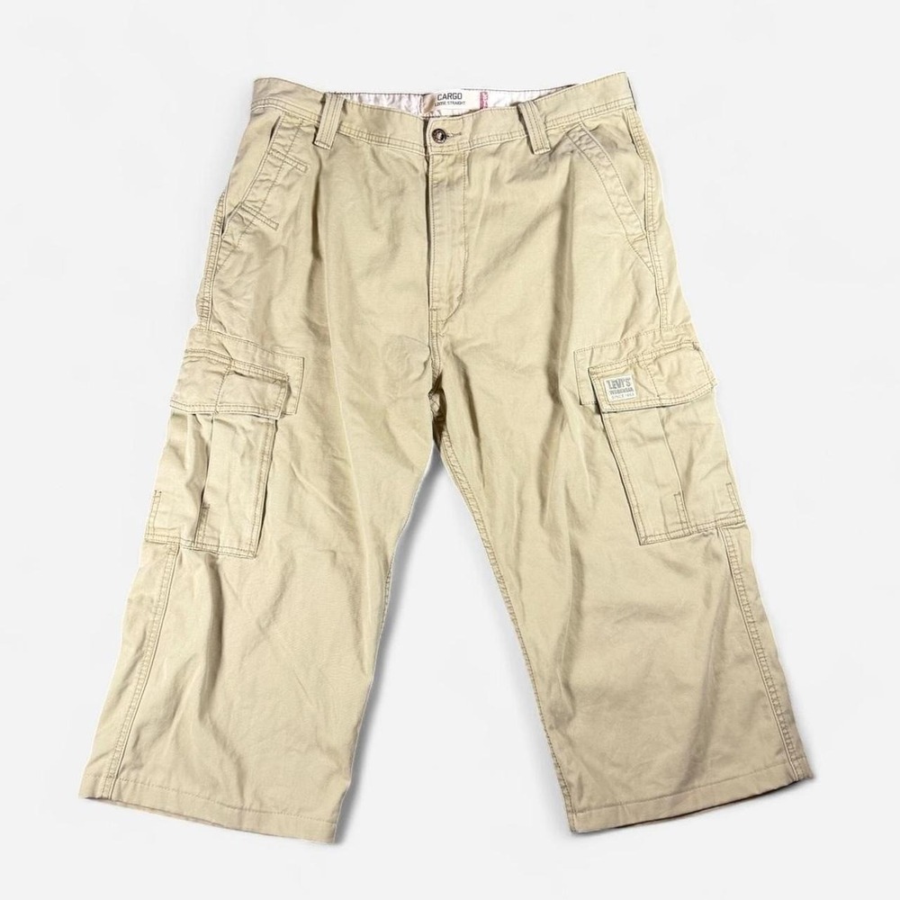 Y2K Vintage‎ Levi's Tan Loose Straight Cargo Cropped Hemmed Cholo Style Size 38w